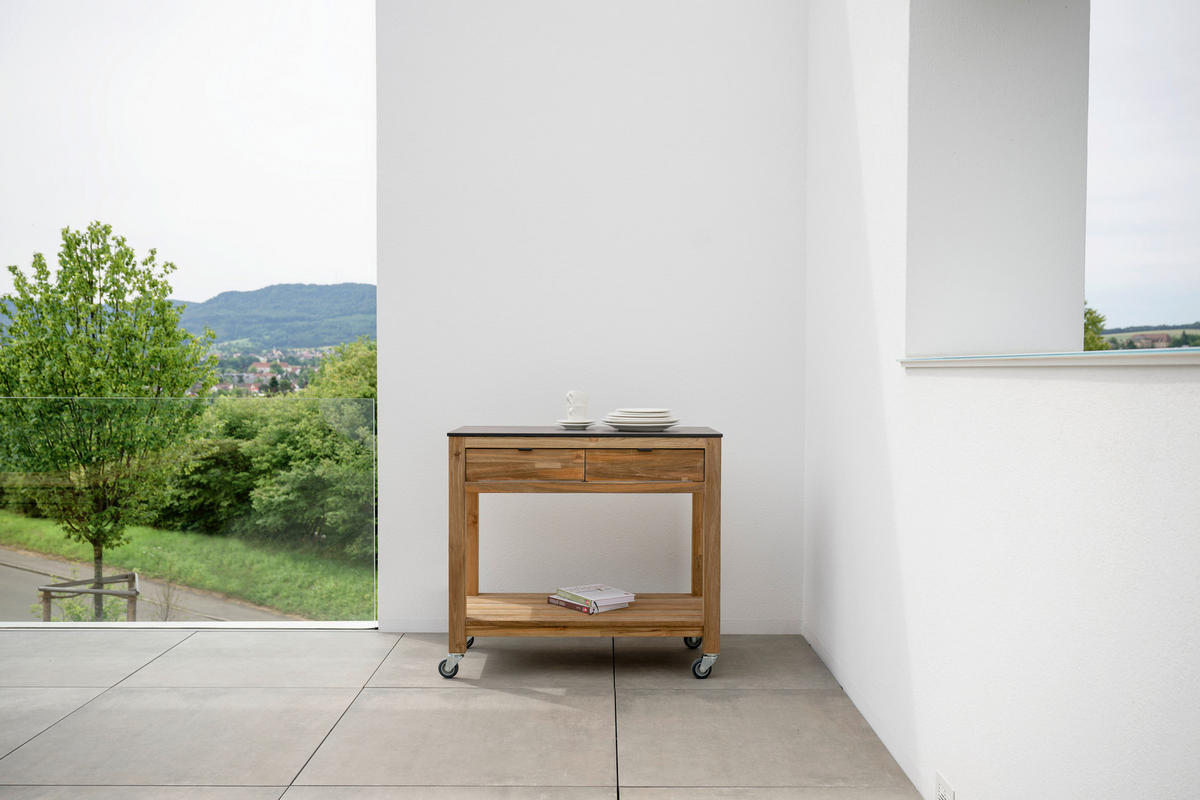 GARTEN-SERVIERWAGEN Holz, Kunststoff  - Schwarz/Grau, MODERN, Holz/Kunststoff (100/50/91cm) - Stern