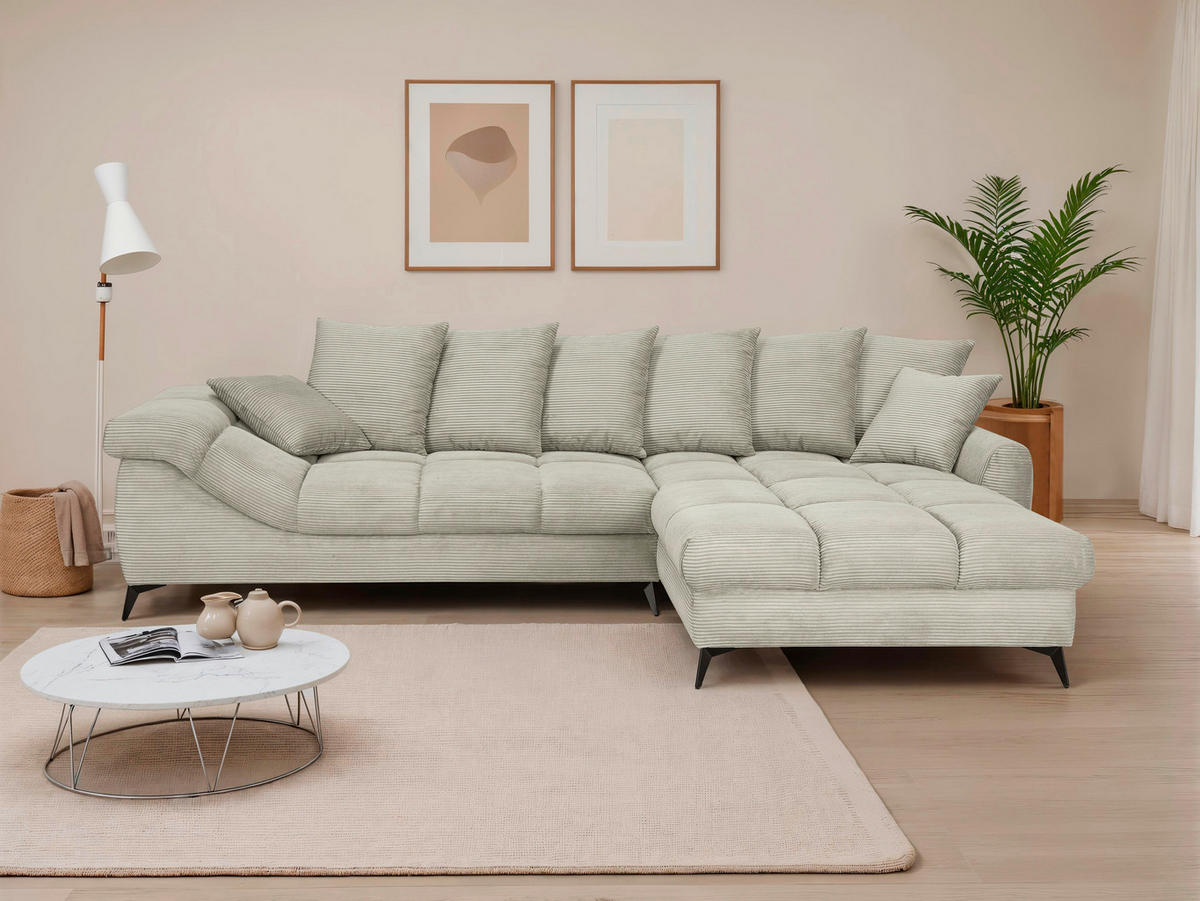 ECKSOFA Elfenbein Cord Rückenkissen, Armlehnenkissen, Rücken echt  - Elfenbein/Schwarz, KONVENTIONELL, Textil/Metall (332/231cm) - Carryhome