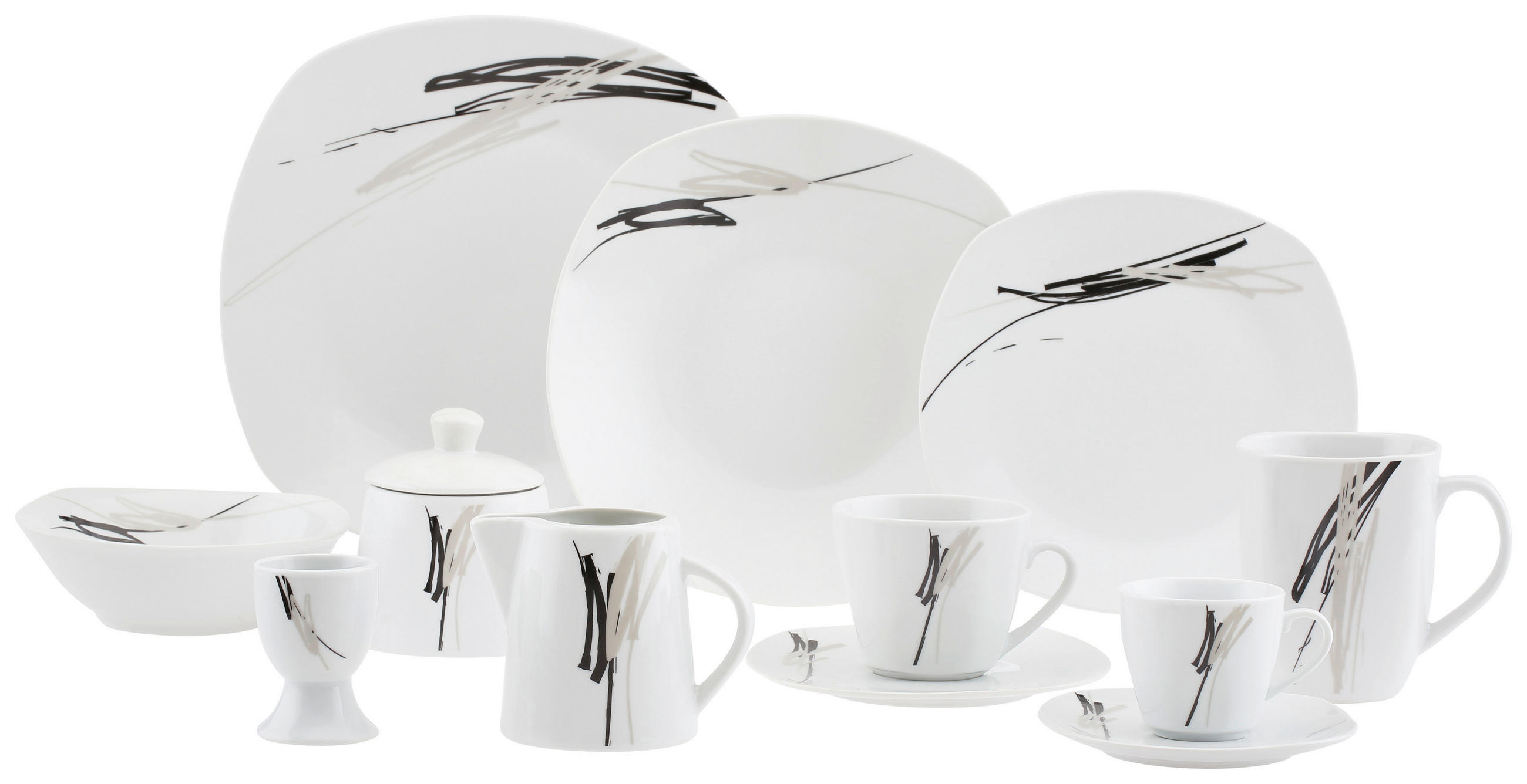 SERVICIU DE MASĂ COMPLET 62 piese  - alb/negru, Design, ceramică - Boxxx