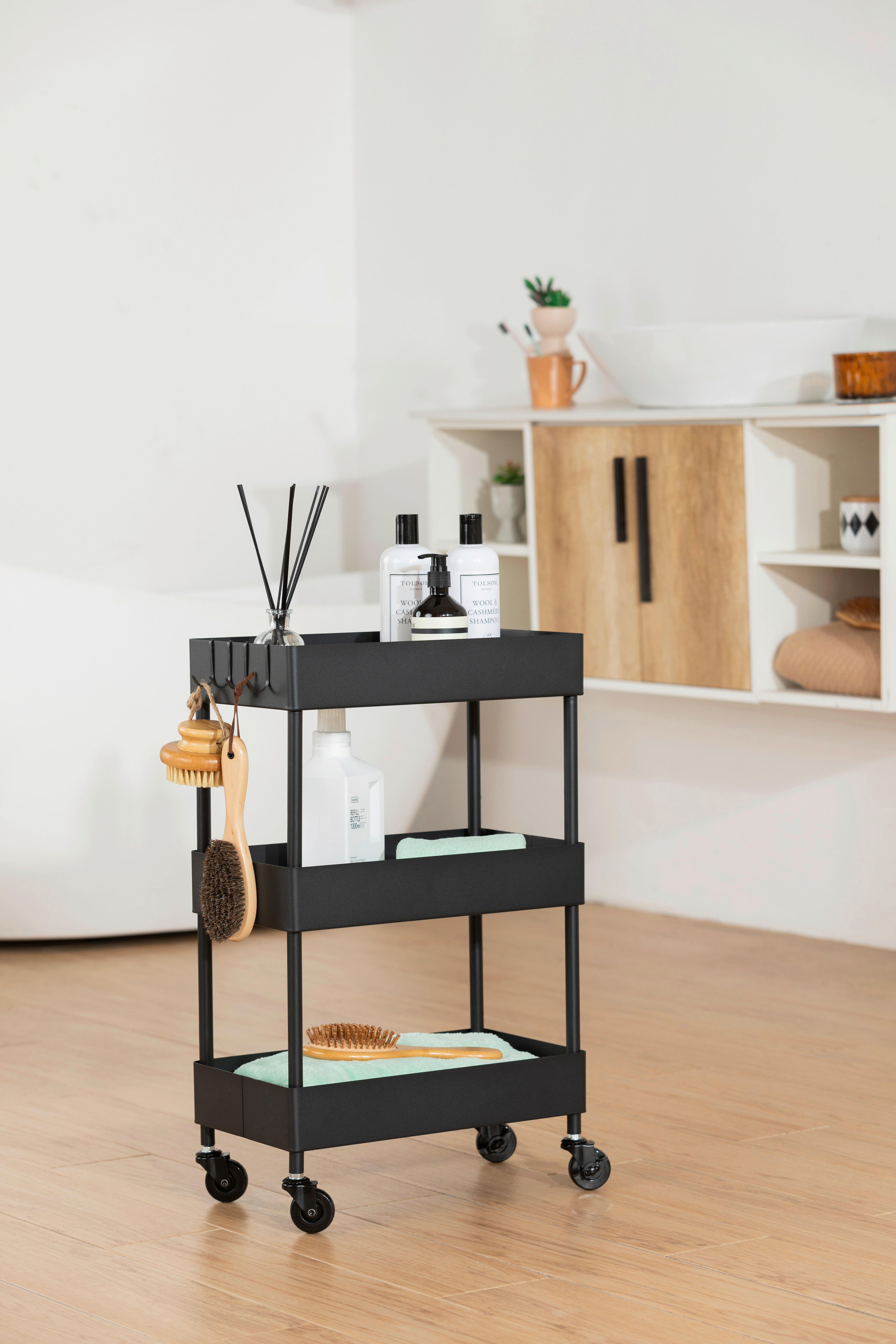 SERVIERWAGEN Schwarz  - Schwarz, MODERN, Kunststoff/Metall (40/64/22cm) - PBJ