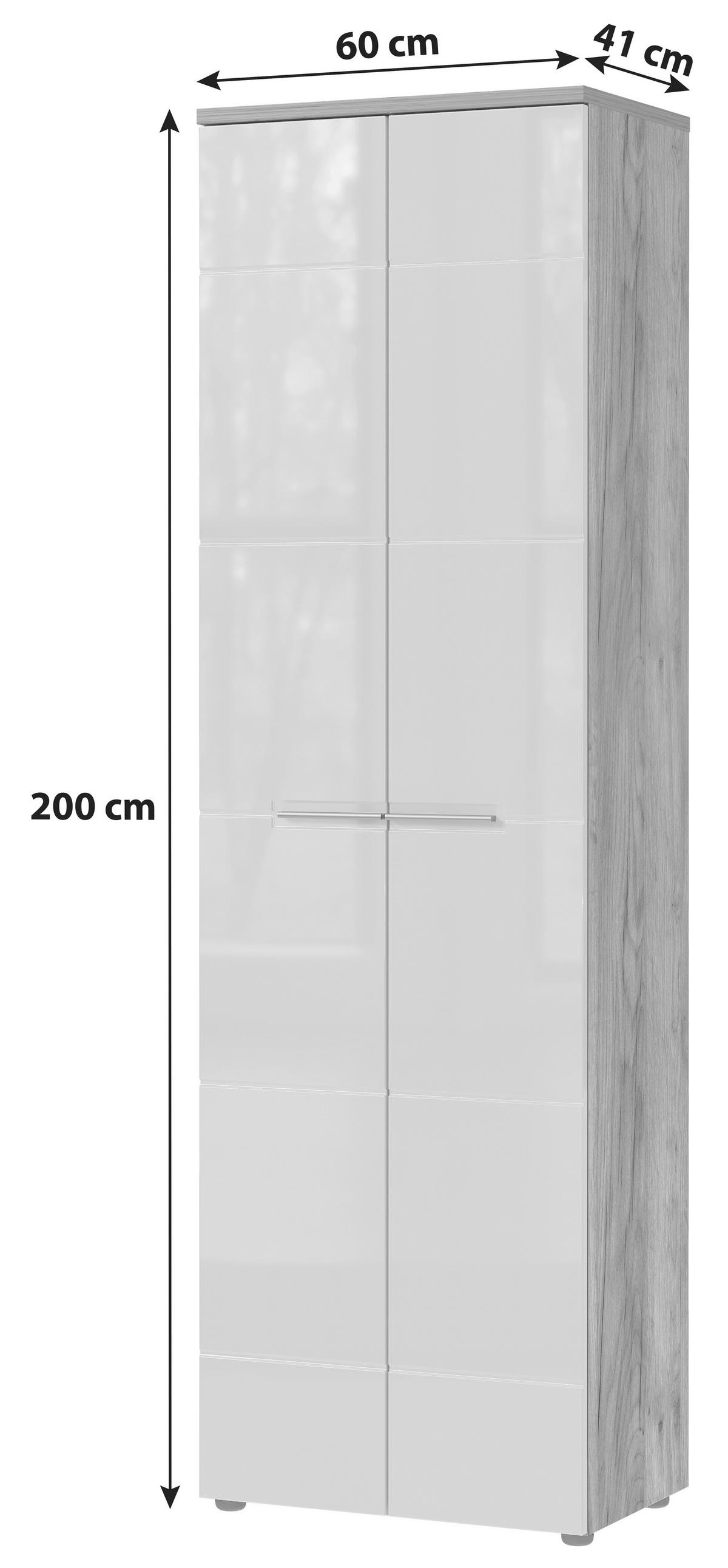 GARDEROBENSCHRANK  in 60/200/41 cm  - Weiß Hochglanz/Eichefarben, MODERN, Holzwerkstoff/Metall (60/200/41cm) - Germania