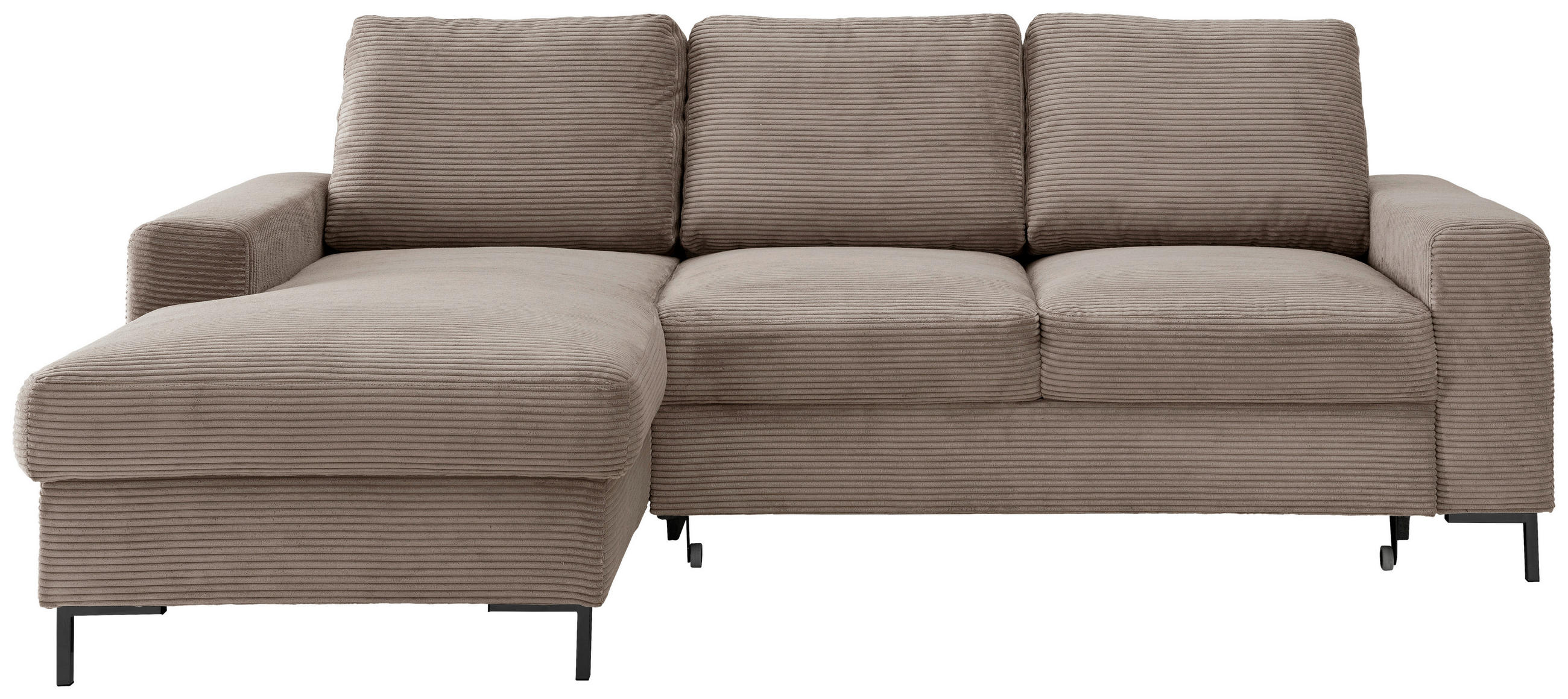 ECKSCHLAFSOFA  mit Rücken echt Cord Graubraun  - Graubraun/Schwarz, KONVENTIONELL, Textil/Metall (143/237cm) - Livetastic