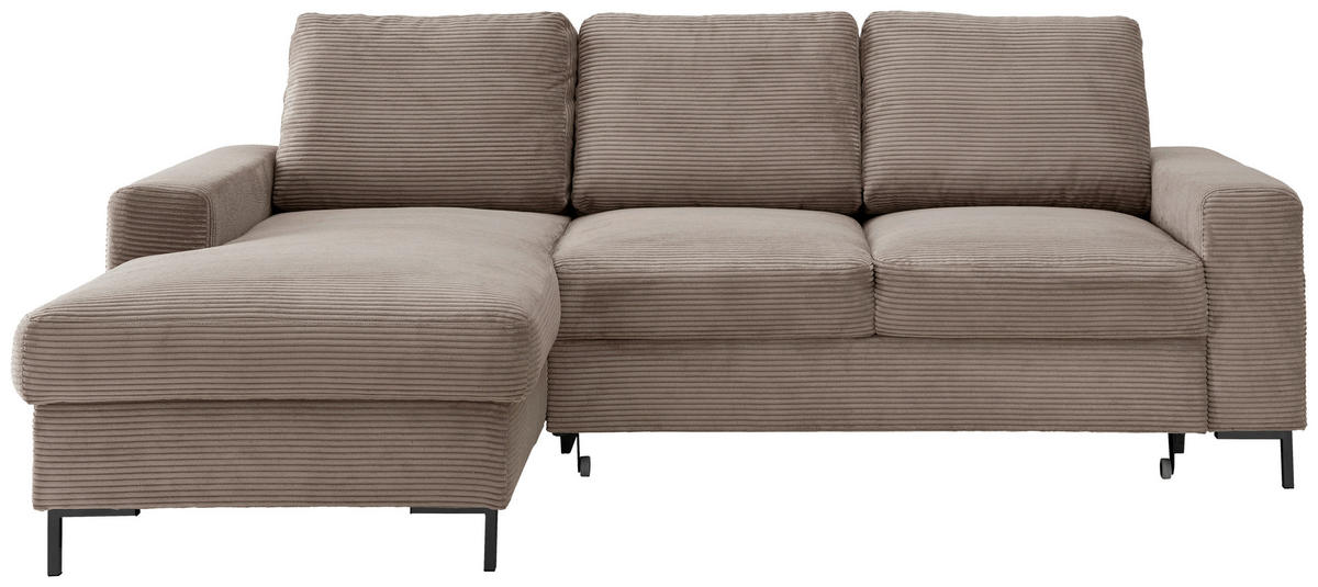 ECKSCHLAFSOFA  mit Rücken echt Cord Graubraun  - Graubraun/Schwarz, KONVENTIONELL, Textil/Metall (143/237cm) - Livetastic