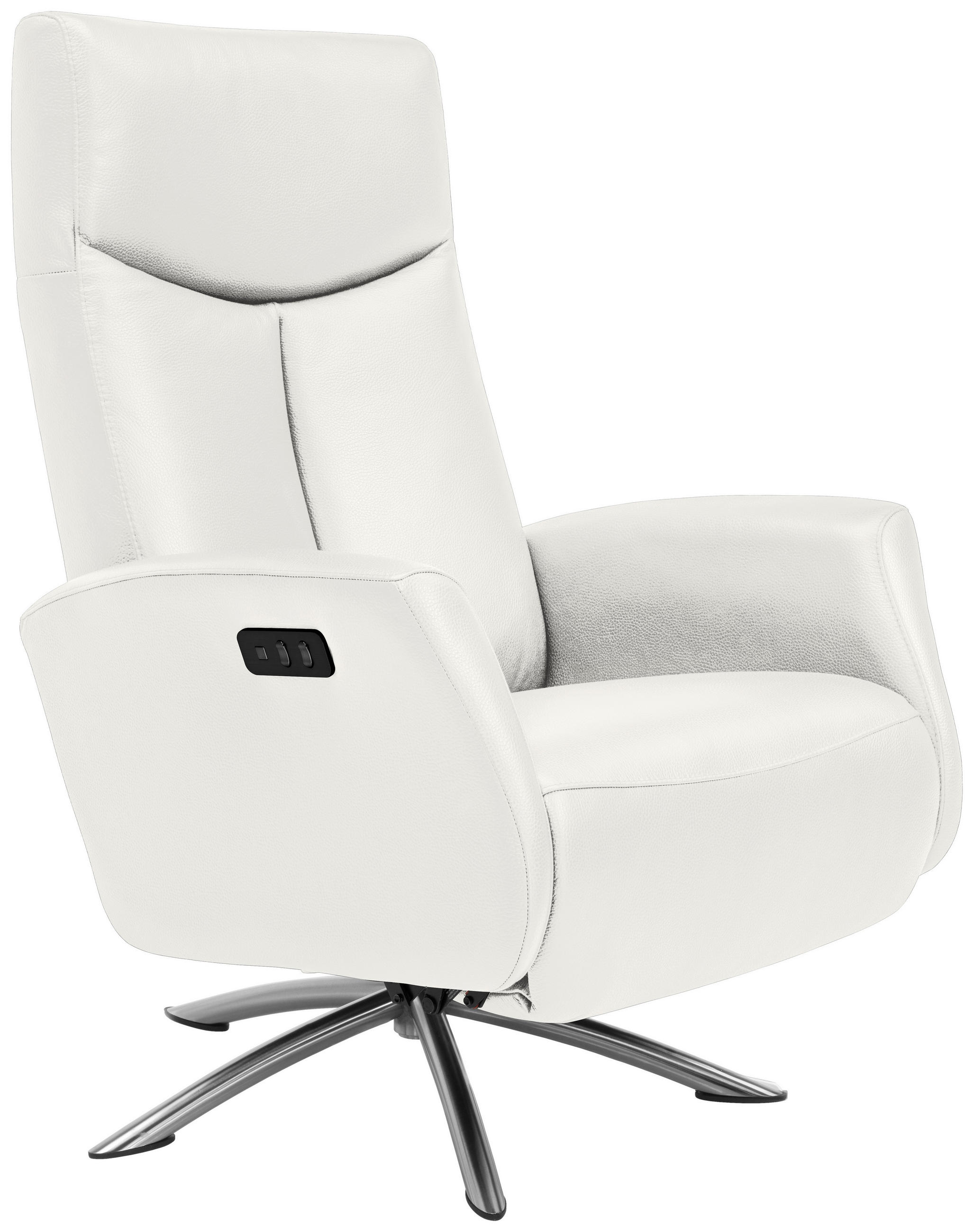 RELAXSESSEL in Leder Weiss  - Weiss/Silberfarben, Design, Leder/Metall (73/105/82cm) - Welnova