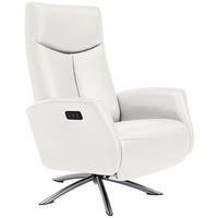 RELAXSESSEL Echtleder Relaxfunktion, Fußteilverstellung    - Silberfarben/Weiß, Design, Leder/Metall (73/105/82cm) - Welnova
