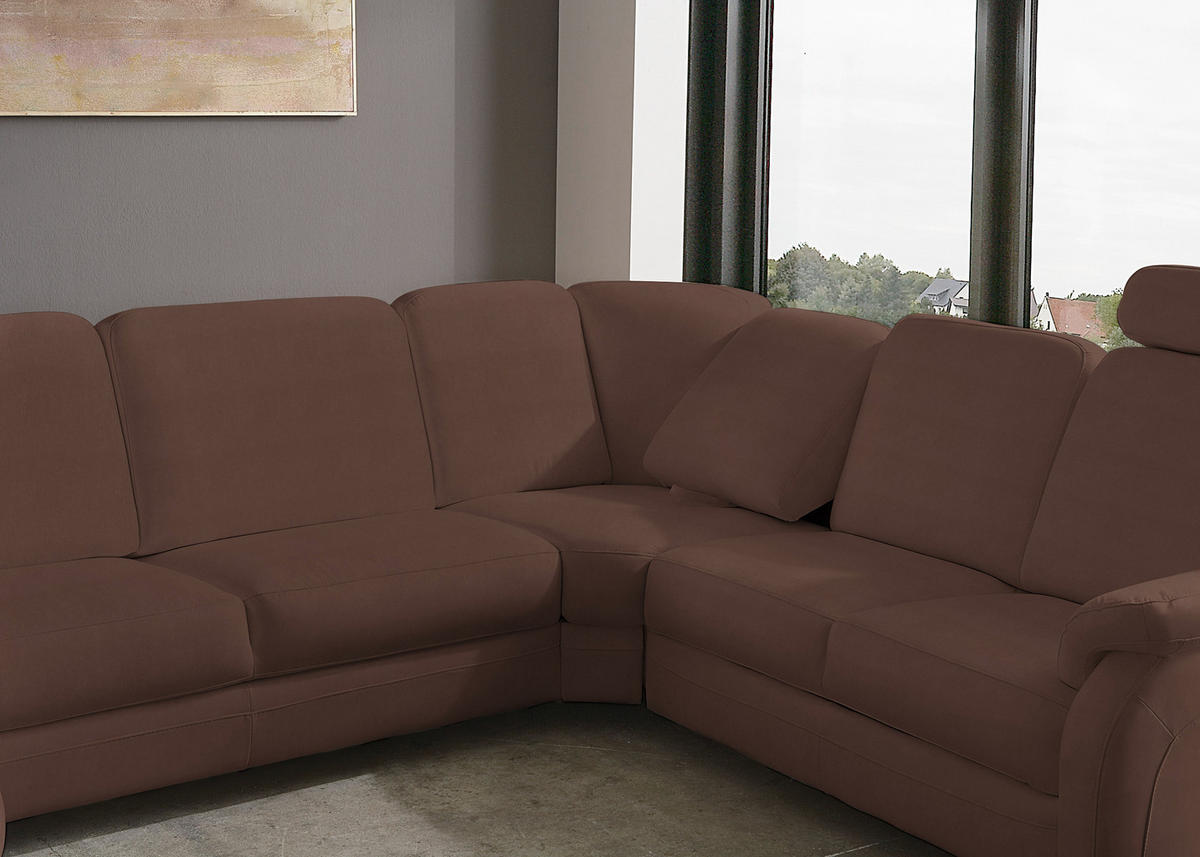 WOHNLANDSCHAFT Echtleder Mokka  - Alufarben/Mokka, Konventionell, Leder/Metall (165/329/239cm) - Beldomo Premium