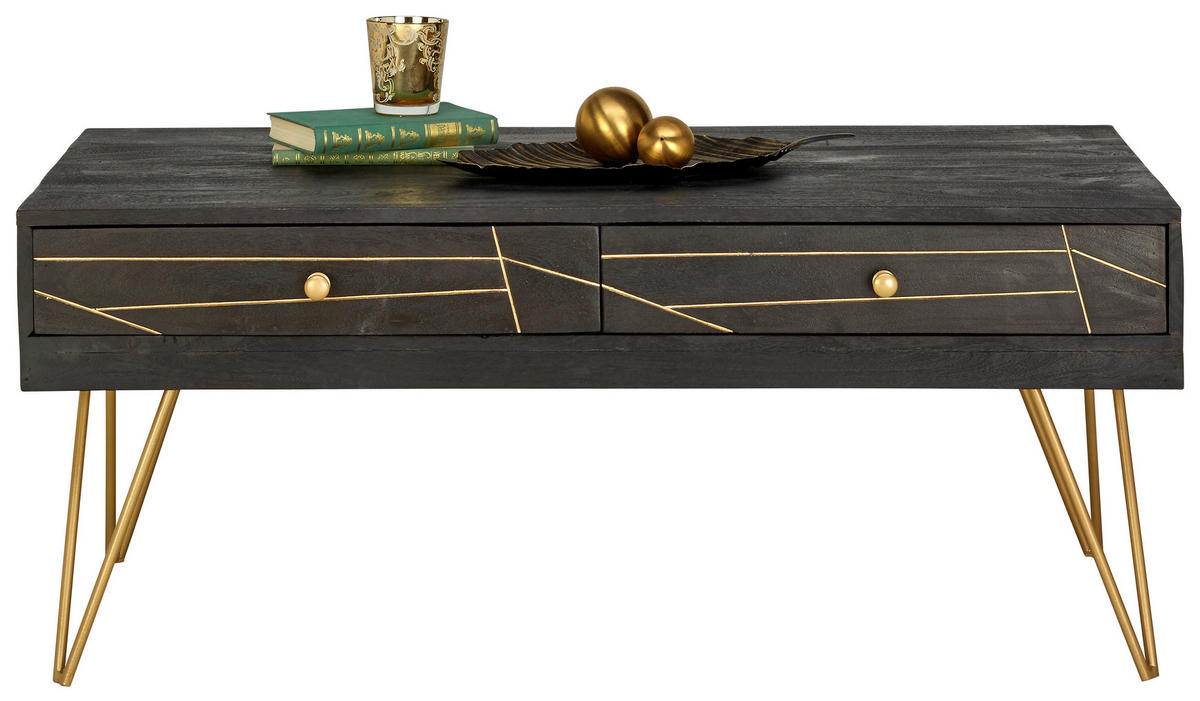 MĂSUȚĂ DE CAFEA lemn 115/60/48 cm   - auriu/negru, Trend, metal/lemn (115/60/48cm) - Carryhome