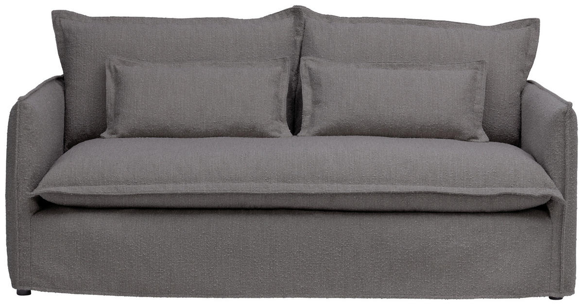 HUSSEN-SOFA in Flachgewebe, Bouclé Grau  - Grau, Trend, Textil/Metall (195/82/98cm) - Livetastic