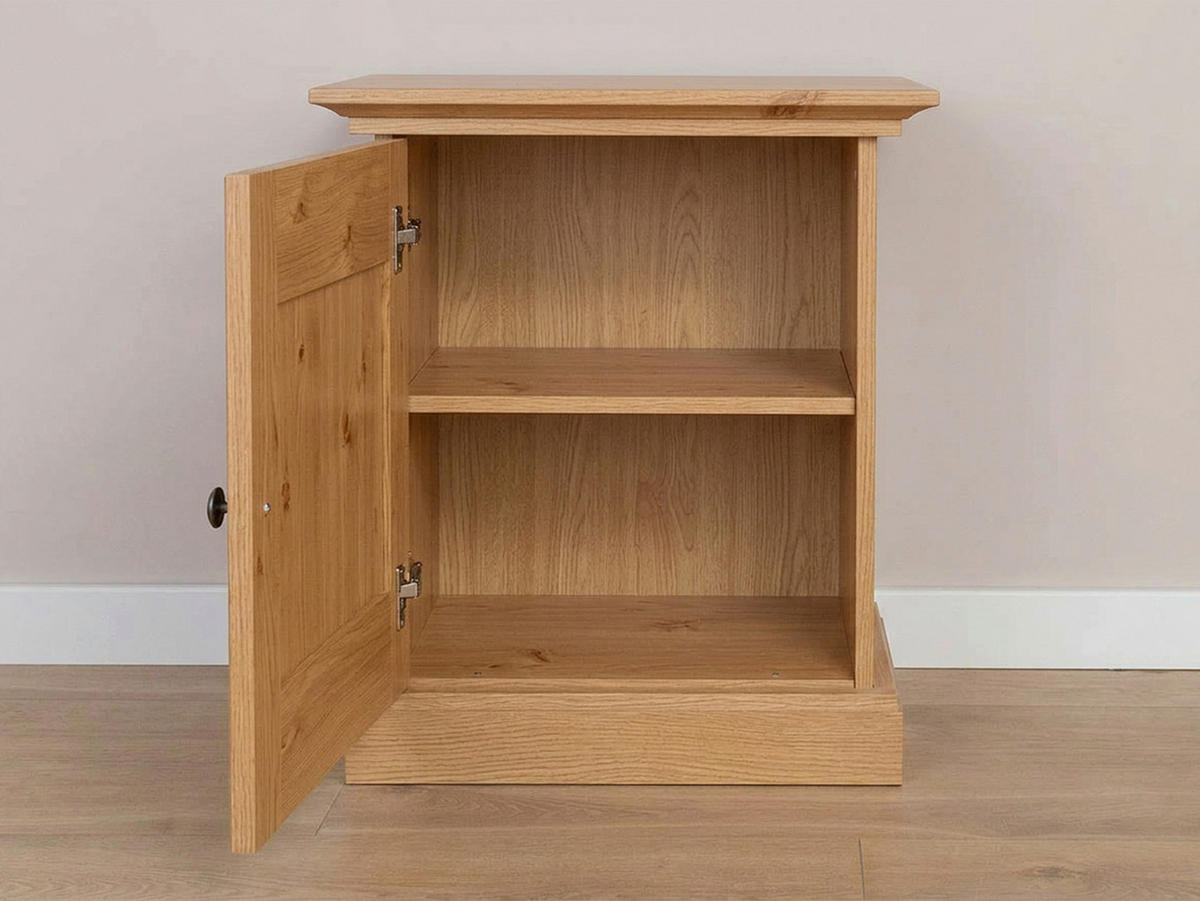 NACHTSCHRANK 54/61/36 cm Kiefer massiv  - Eichefarben/Silberfarben, KONVENTIONELL, Holz/Metall (54/61/36cm) - Linea Natura