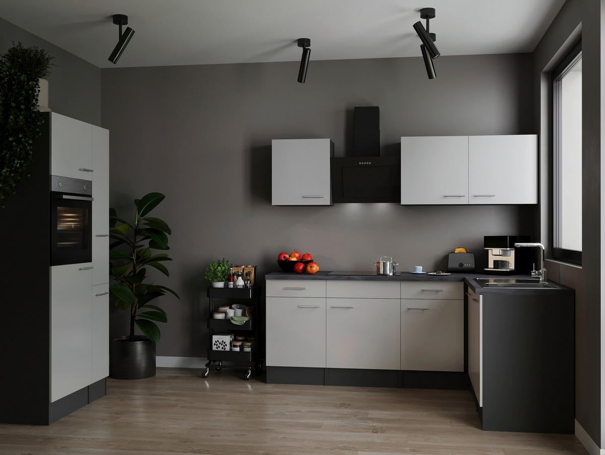 ECKKÜCHE 310/172 cm  in Grau, Weiß  - Silberfarben/Weiß, Design, Holzwerkstoff/Metall (310/172cm) - Respekta