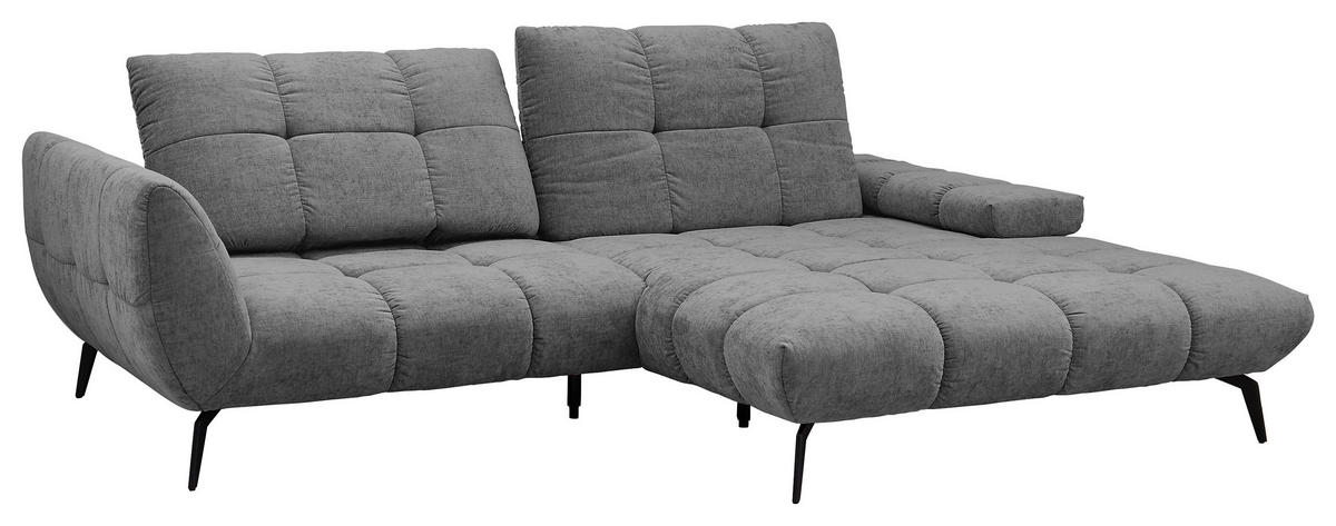 ECKSOFA Anthrazit Flachgewebe Rücken echt, Sitztiefenverstellung  - Anthrazit/Schwarz, KONVENTIONELL, Textil/Metall (273/211cm) - SetOne by Musterring