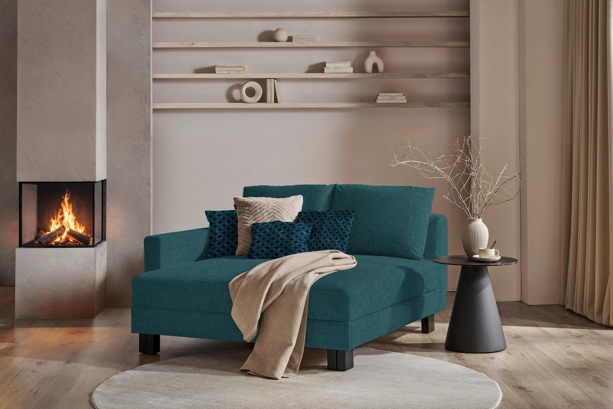 LIEGE  in Velours Blau  - Eiche dunkel/Blau, MODERN, Holz/Textil (137/72/155cm) - Joka