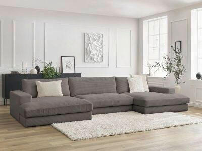 WOHNLANDSCHAFT LEONARD Taupe Cord  - Taupe/Schwarz, MODERN, Kunststoff/Textil (159/404/159cm)