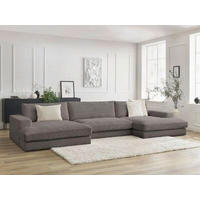 WOHNLANDSCHAFT LEONARD Taupe Cord  - Taupe/Schwarz, MODERN, Kunststoff/Textil (159/404/159cm)