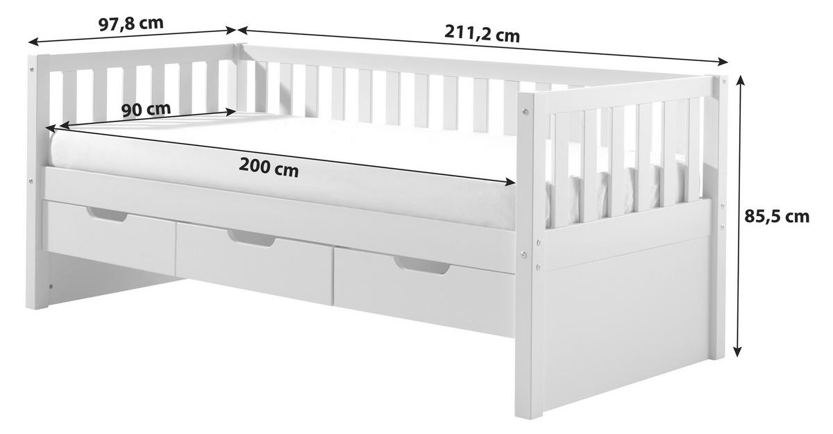 STAURAUMBETT 90/200 cm  in Weiß  - Weiß, MODERN, Holz/Holzwerkstoff (90/200cm) - MID.YOU