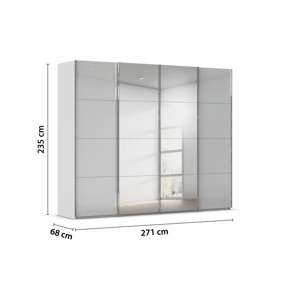 SCHWEBETÜRENSCHRANK 271/235/68 cm 4-türig Grau  - Chromfarben/Grau, Design, Glas/Holzwerkstoff (271/235/68cm) - Novel