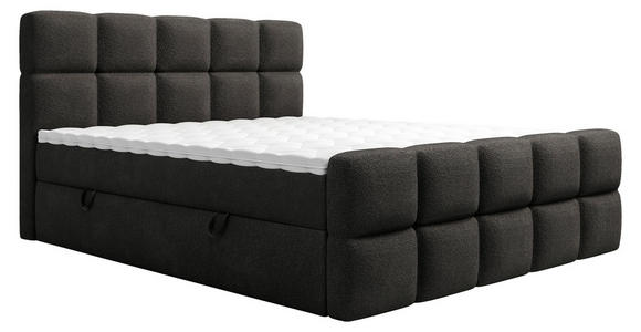 BOXBETT 160/200 cm,  in Schwarz, gepolstertes Kopfteil, Bettkasten, Topper, H3 = fest  - Schwarz, Design, Holzwerkstoff/Kunststoff (160/200cm) - Xora