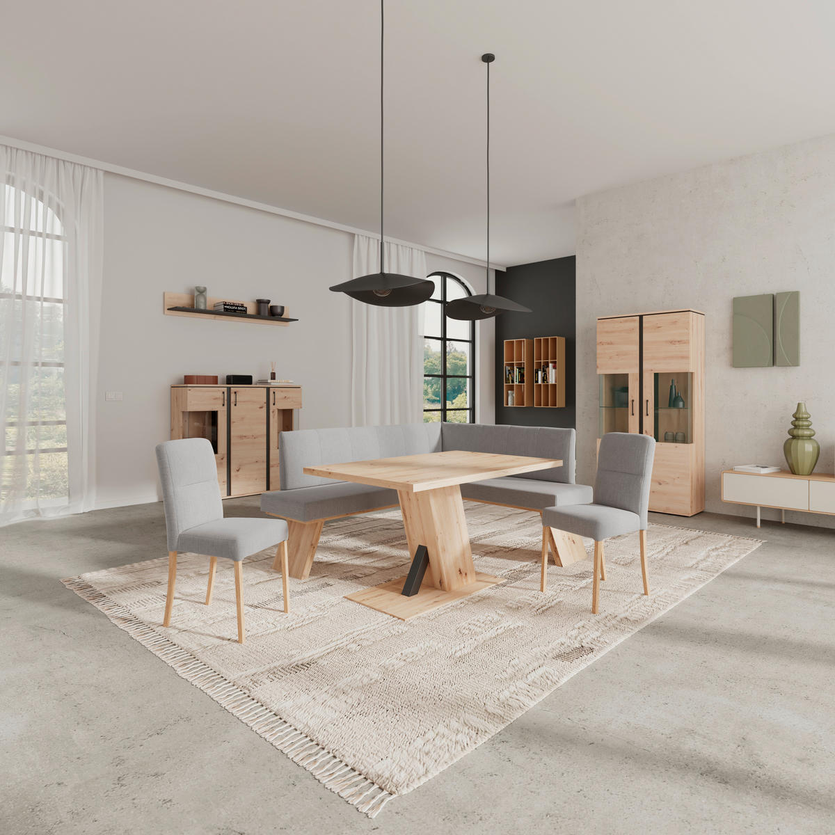 ECKBANK 185/150 cm Webstoff Hellgrau   - Eichefarben/Hellgrau, KONVENTIONELL, Textil (185/150cm) - Livetastic