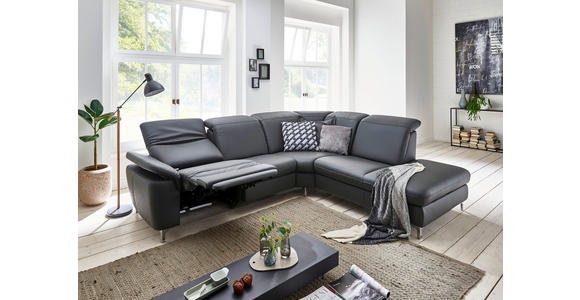 ECKSOFA in Echtleder Anthrazit - Chromfarben/Anthrazit, KONVENTIONELL, Leder/Metall (292/242cm) - Cantus