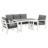 LOUNGEGARNITUR 4-teilig   Aluminium  - Weiß/Grau, Basics, Textil/Metall - Gardenson