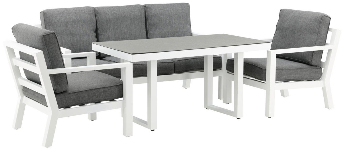 LOUNGEGARNITUR 4-teilig   Aluminium  - Weiß/Grau, Basics, Textil/Metall - Gardenson