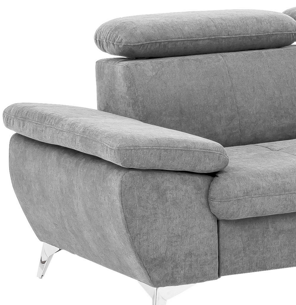 ECKSOFA in Mikrofaser Hellgrau  - Chromfarben/Hellgrau, Konventionell, Textil/Metall (256/209cm) - Livetastic