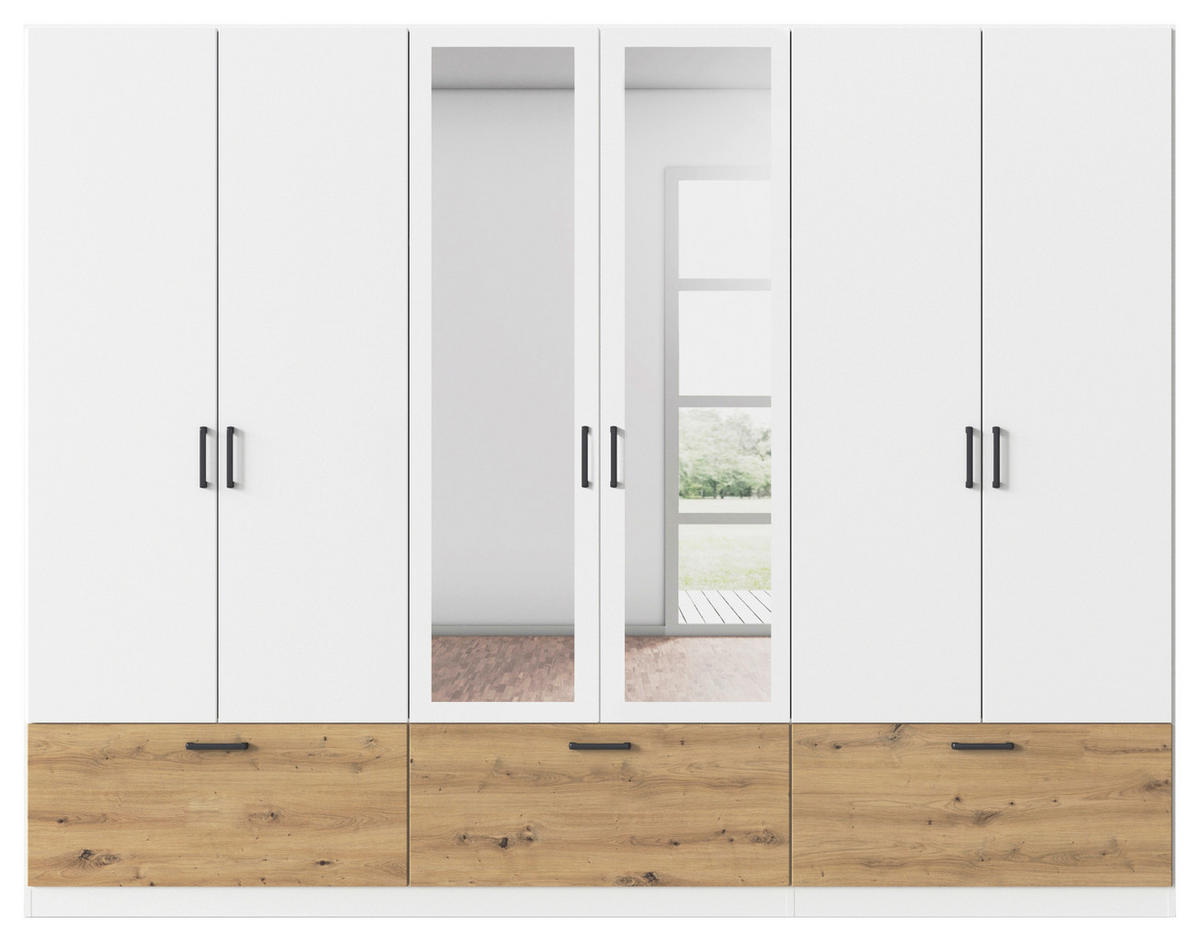 KLEIDERSCHRANK 271/210/54 cm 6-türig Weiß, Eiche Artisan  - Weiß/Eiche Artisan, Basics, Holzwerkstoff/Metall (271/210/54cm) - Rauch Möbel