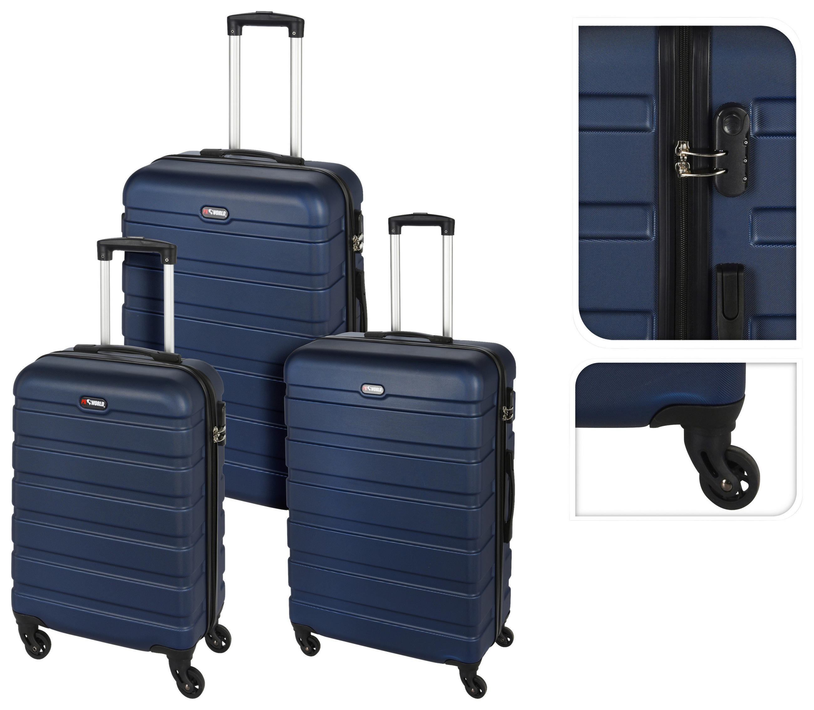 Reisekofferset 3-Tlg. Kunststoff 4 Rollen