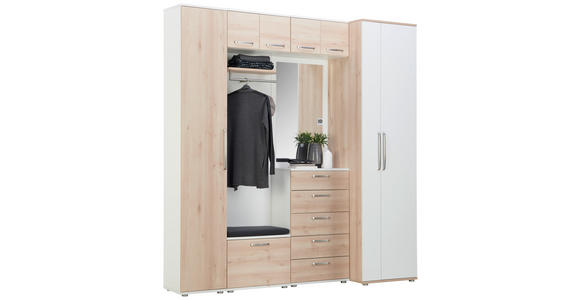 GARDEROBE 8-teilig  in 221/233/56 cm  - Buchefarben/Weiß, Design, Holzwerkstoff (221/233/56cm) - Moderano