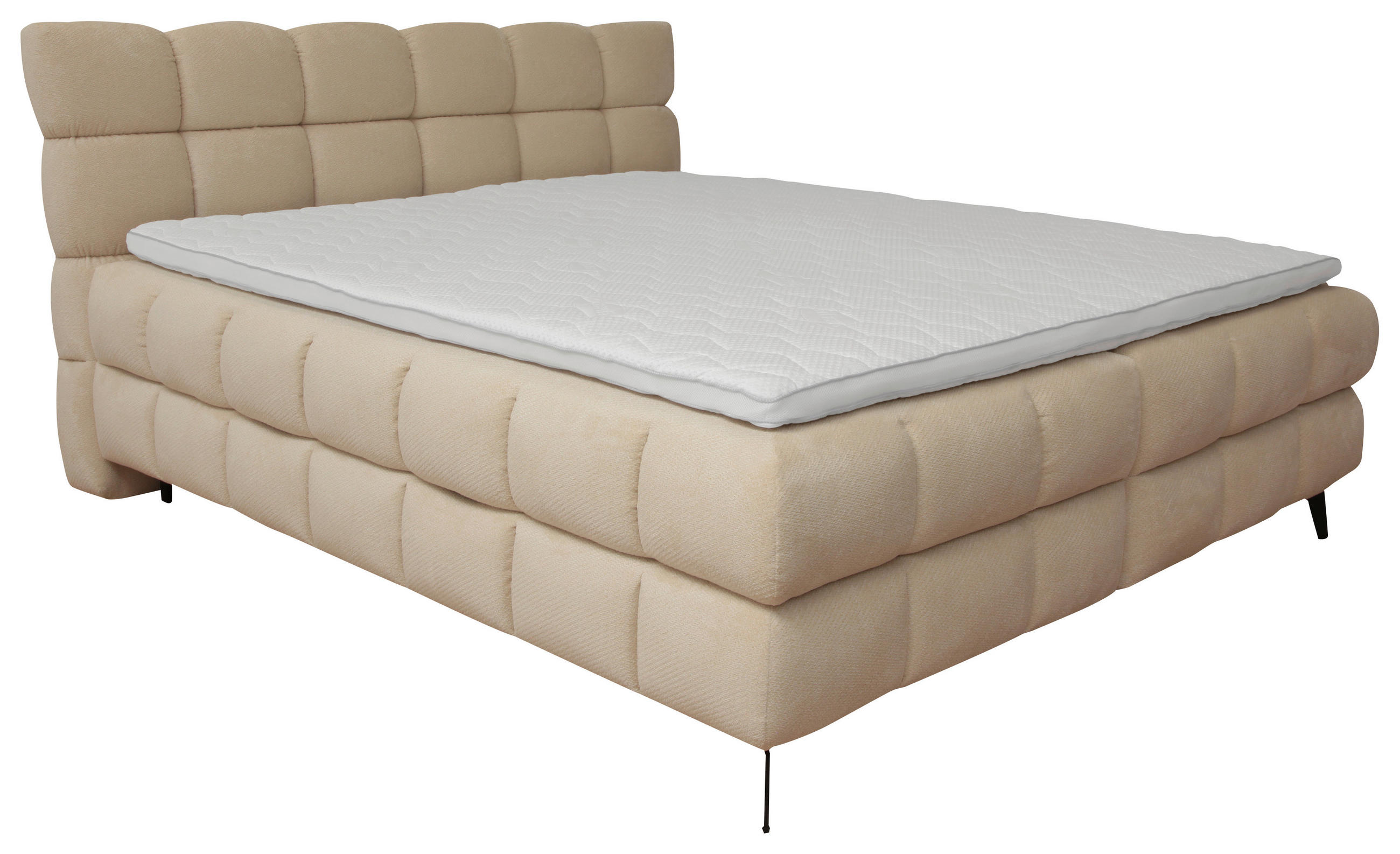 BOXBETT 160/200 cm,  in Beige, Bettkasten, Topper, H3 + H3 = fest  - Beige/Schwarz, Trend, Textil/Metall (160/200cm) - Esposa