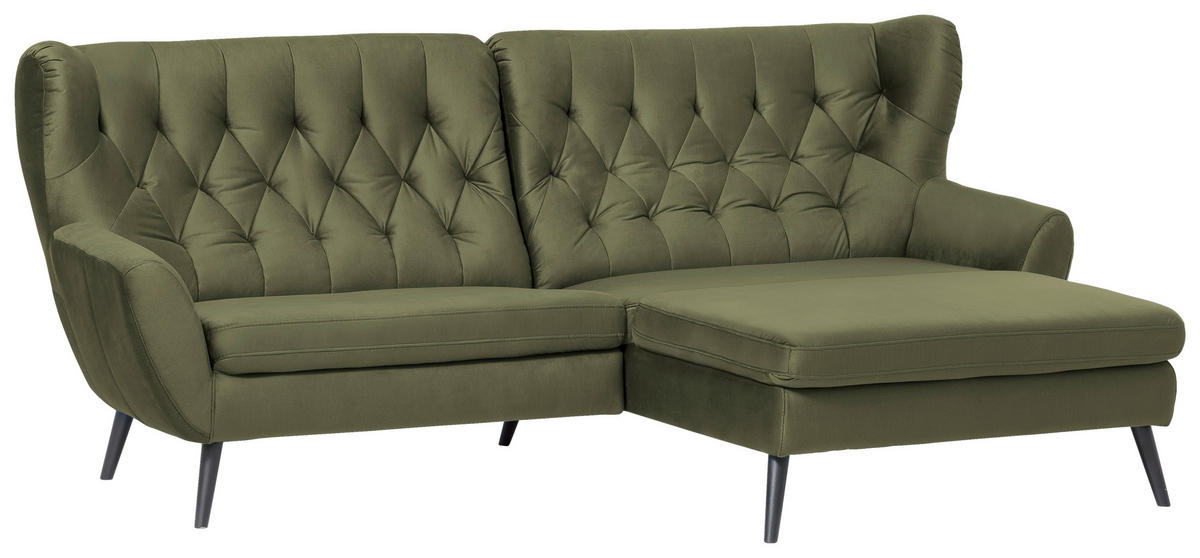 ECKSOFA in Mikrofaser Olivgrün  237/165 cm  - Schwarz/Olivgrün, Design, Holz/Textil (237/165cm) - Stylife