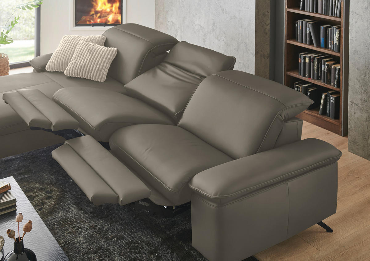 ECKSOFA  Echtleder Cappuccino  - Schwarz/Cappuccino, Design, Leder/Metall (169/307cm) - Beldomo Premium