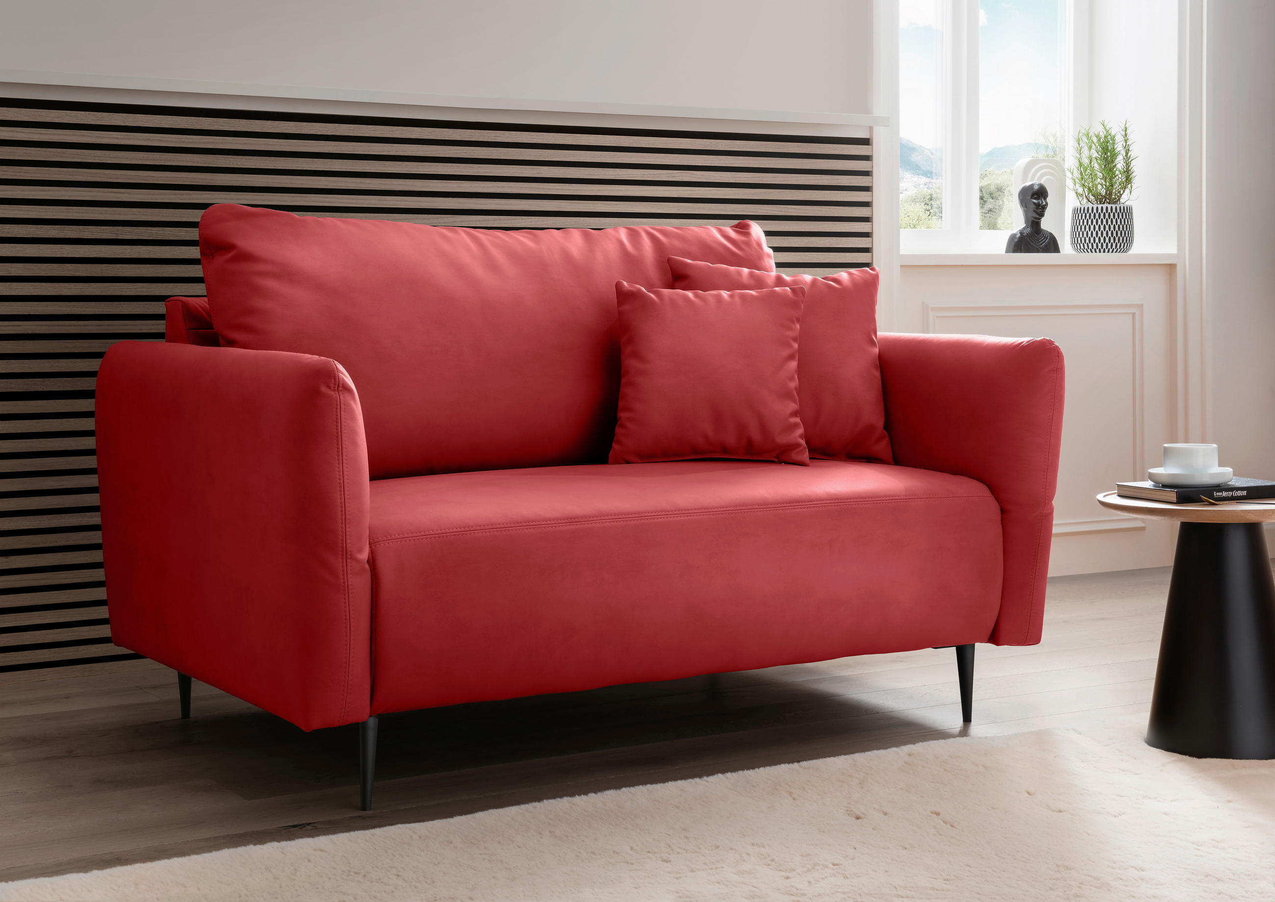 2-SITZER-SOFA Lederlook Rot  - Rot/Schwarz, Design, Textil/Metall (163/97/102cm) - Livetastic