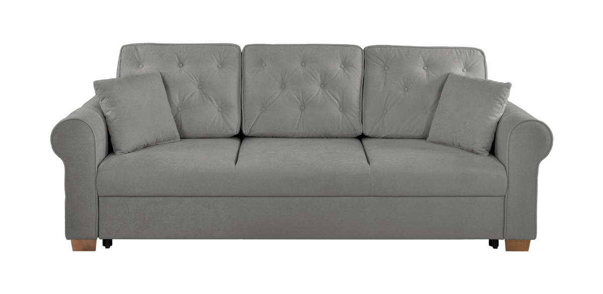 SCHLAFSOFA in Bouclé Grau  - Buchefarben/Grau, Design, Holz/Textil (240/94/98cm) - MID.YOU