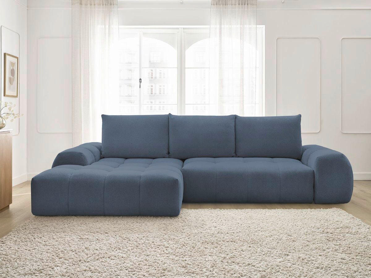 ECKSCHLAFSOFA EVEREST  mit Rücken echt, Armteil links, Armteil rechts Flachgewebe Dunkelblau  - Schwarz/Dunkelblau, MODERN, Kunststoff/Textil (318/180cm) - Livetastic