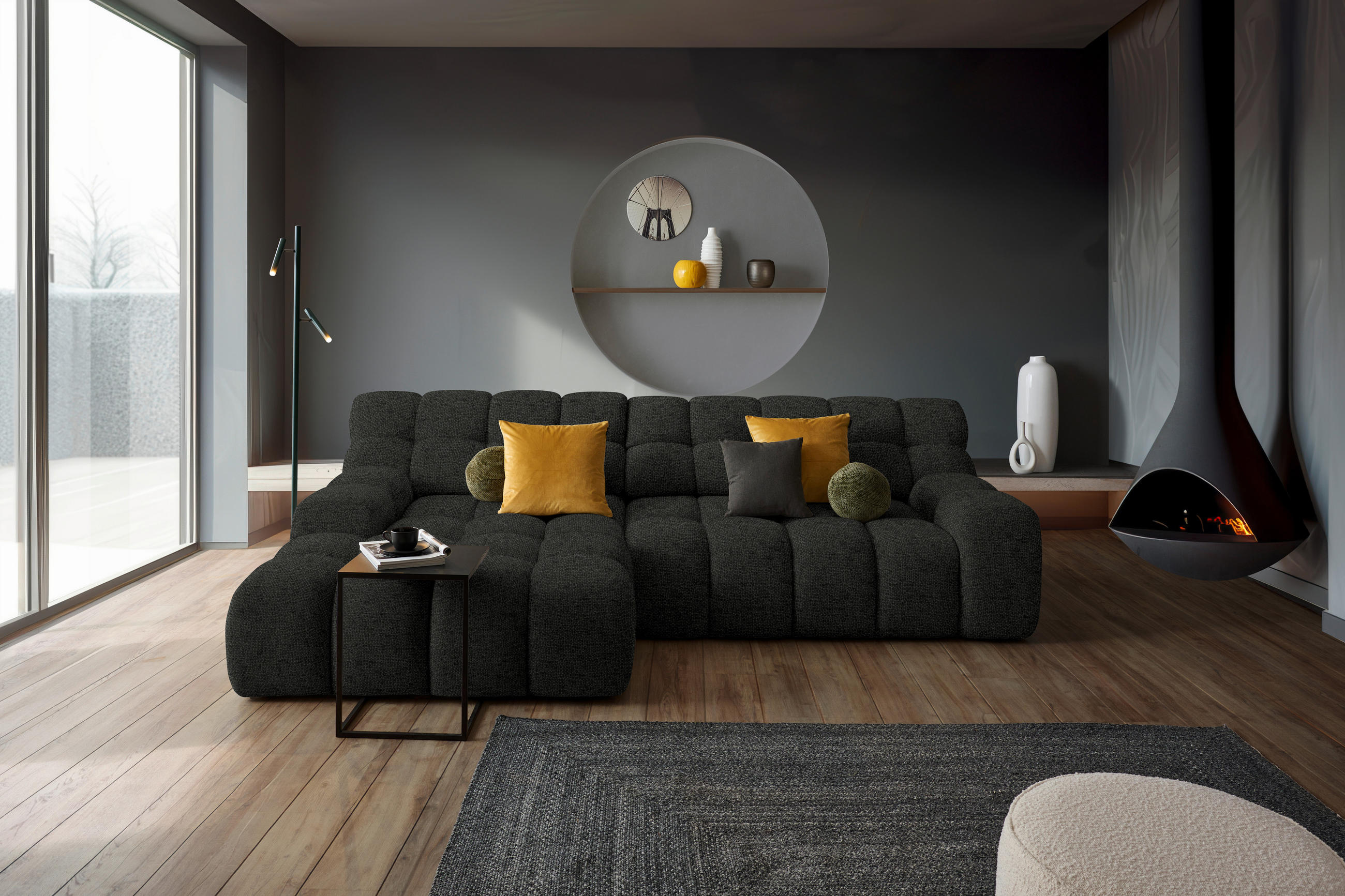 ECKSOFA in Webstoff Schwarz  180/297 cm  - Schwarz, MODERN, Kunststoff/Textil (180/297cm) - Welnova