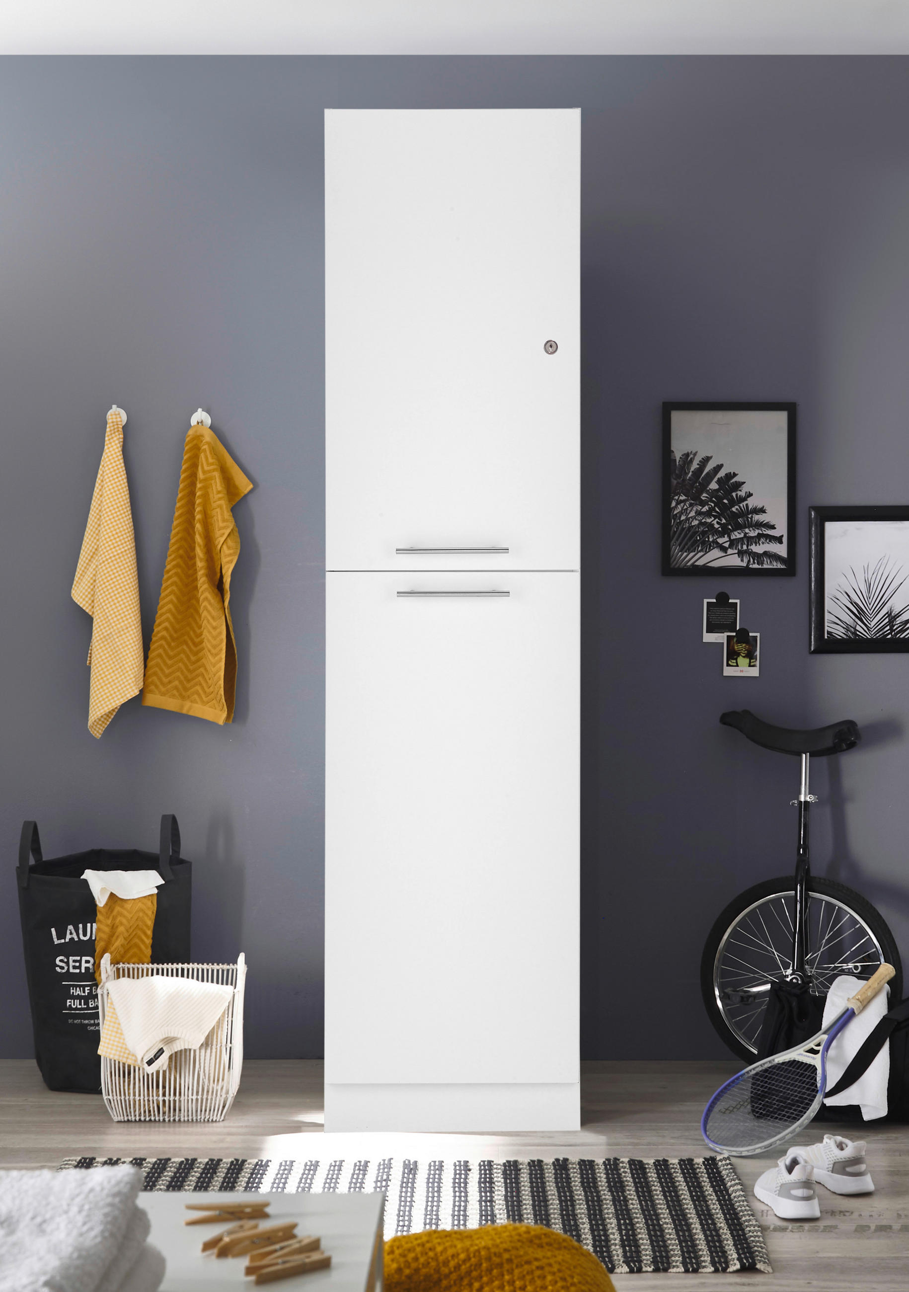 MEHRZWECKSCHRANK 50/200/67,6 cm  - Weiss/Edelstahlfarben, Konventionell, Holzwerkstoff/Metall (50/200/67,6cm) - Respekta
