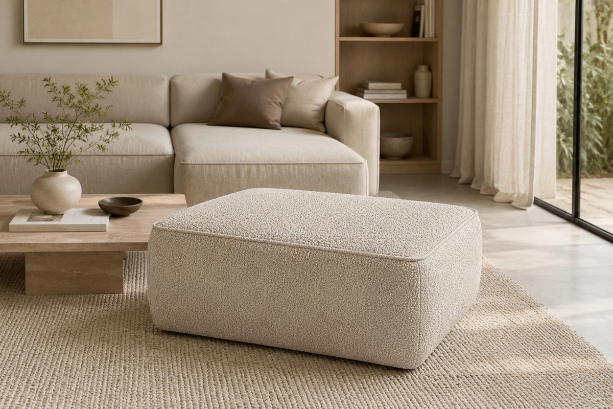 HOCKER in Textil, Holzwerkstoff Sandfarben  - Sandfarben/Schwarz, KONVENTIONELL, Holzwerkstoff/Kunststoff (105/43/65cm) - Livetastic