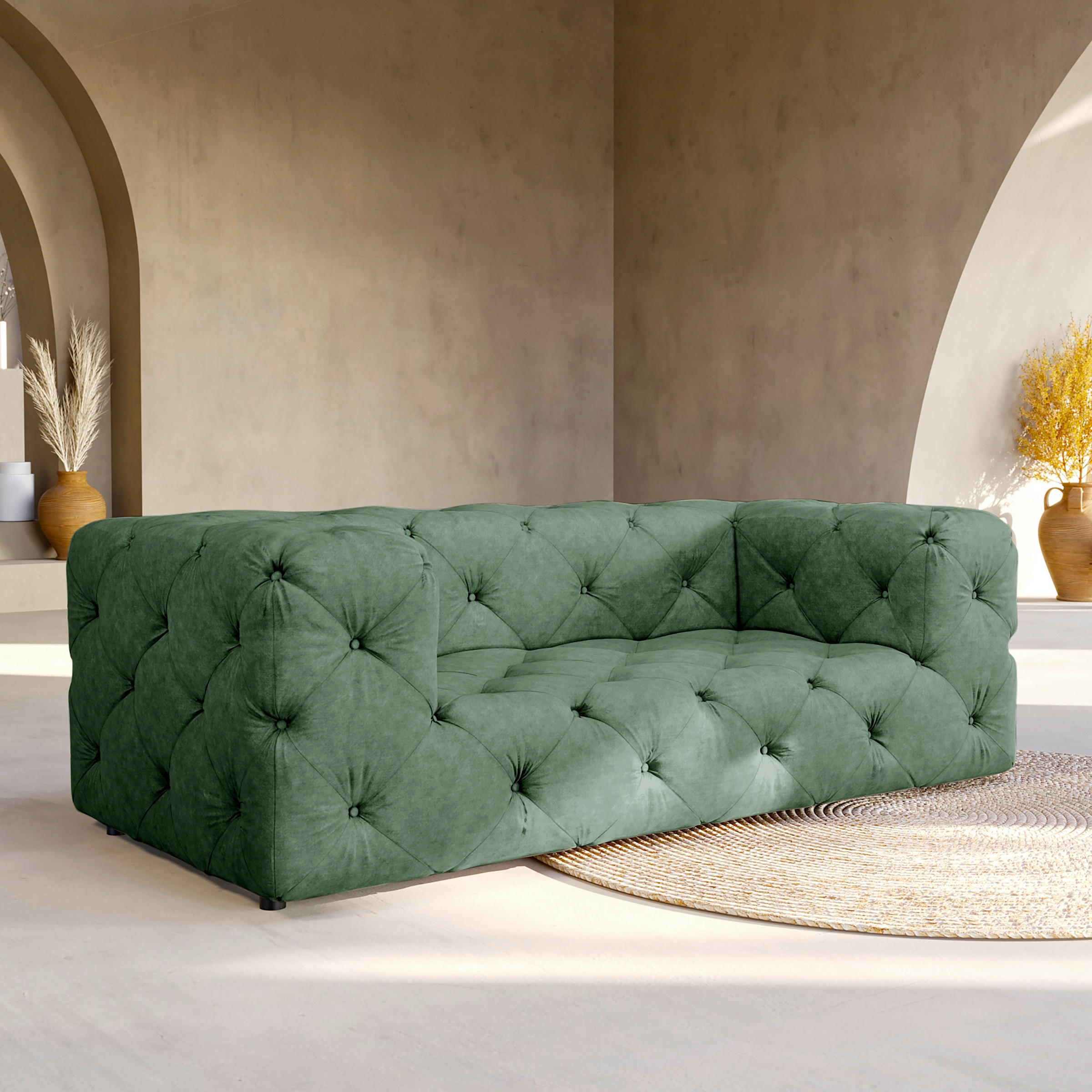 2-SITZER-SOFA Fresco in Mikrofaser Waldgrün  - Waldgrün/Schwarz, Design, Kunststoff/Textil (193/71/100cm) - P & B