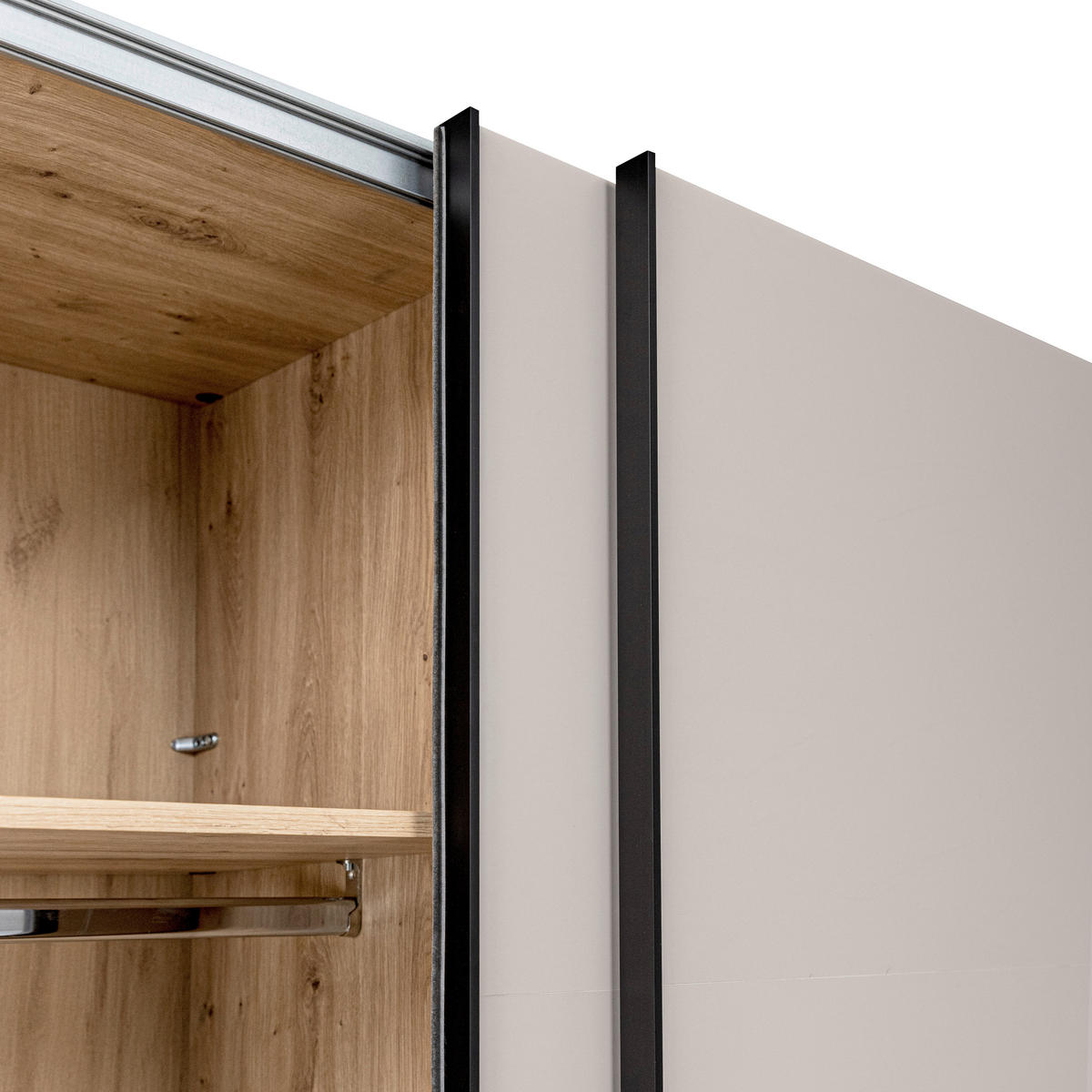 DREHTÜRENSCHRANK 4-türig Kaschmir, Eiche Artisan  - Kaschmir/Schwarz, KONVENTIONELL, Holzwerkstoff/Metall (315/225/61cm) - Boxxx