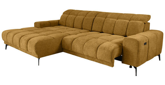 ECKSOFA inkl.Funktionen Senfgelb Chenille  - Senfgelb/Schwarz, MODERN, Textil/Metall (195/300cm) - Xora