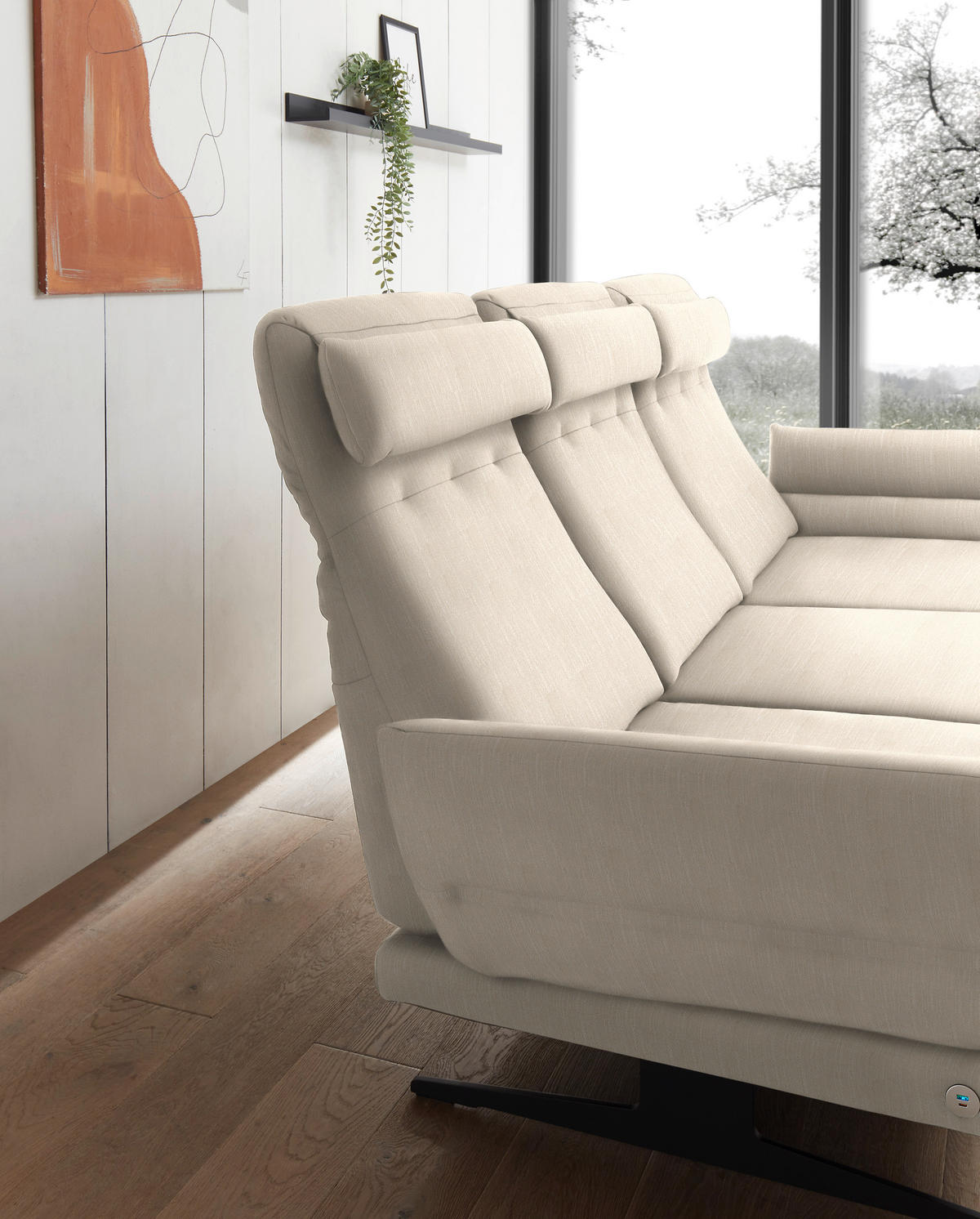 ECKSOFA in Flachgewebe Magnolie  - Magnolie/Schwarz, Design, Textil/Metall (279-327/176-217cm) - Dieter Knoll