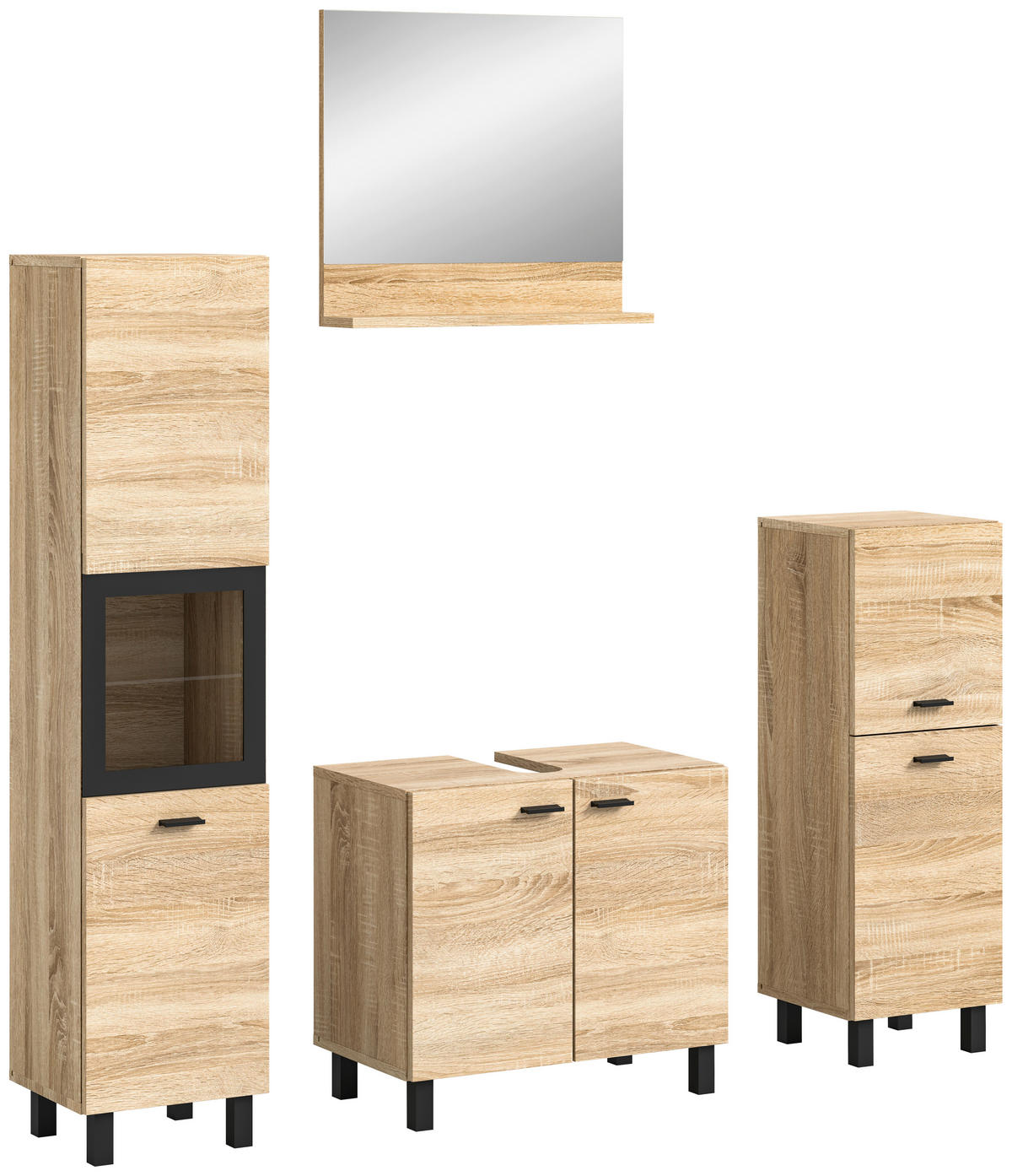 BADEZIMMER 4-teilig  in 117 cm  - Schwarz/Sonoma Eiche, MODERN, Glas/Holzwerkstoff (117cm) - MID.YOU