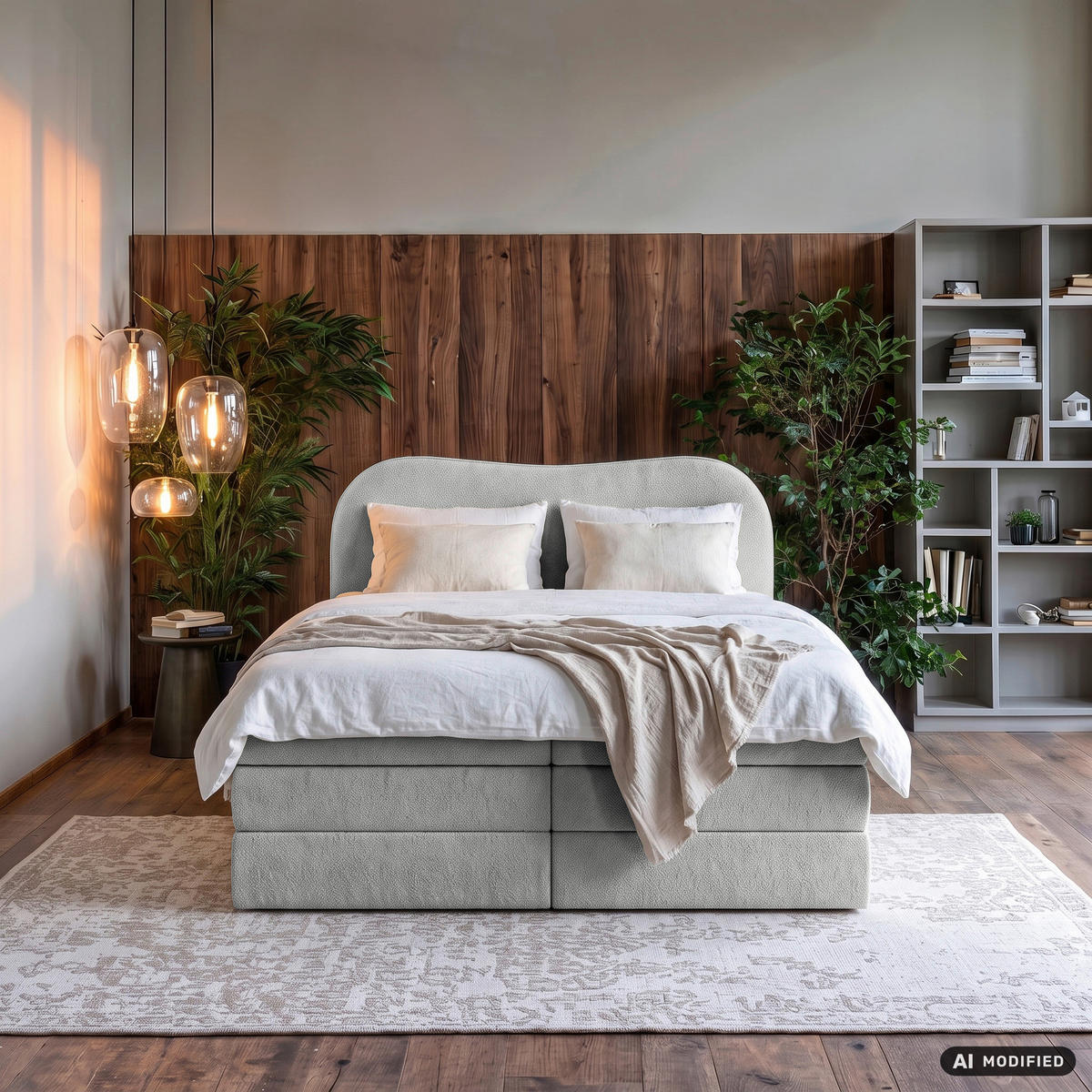 BOXSPRINGBETT 180/200 cm,  in Hellgrau, gepolstertes Kopfteil, Bettkasten, Topper, Matratzen, H3 + H3 = fest  - Hellgrau/Schwarz, Design, Holz/Holzwerkstoff (180/200cm) - Chameo