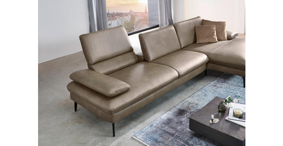 ECKSOFA in Echtleder Graubraun  - Graubraun/Schwarz, Design, Leder/Metall (157/325cm) - Dieter Knoll