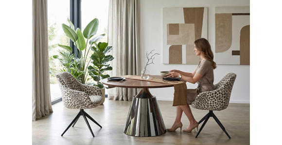 ESSTISCH 120/120/75 cm teilmassiv  Metall, Holz rund Walnussfarben  - Schwarz Hochglanz/Walnussfarben, Design, Holz/Metall (120/120/75cm) - Novel