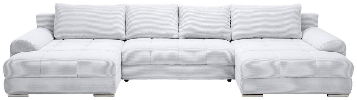 WOHNLANDSCHAFT Grau Cord  - Chromfarben/Grau, KONVENTIONELL, Kunststoff/Textil (180/376/180cm) - Carryhome