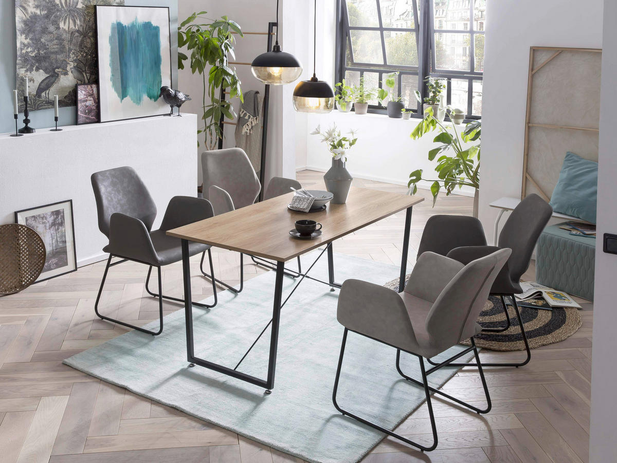 ESSTISCH rechteckig Naturfarben, Schwarz  - Schwarz/Naturfarben, Design, Holzwerkstoff/Metall (140/70/73cm) - Livetastic