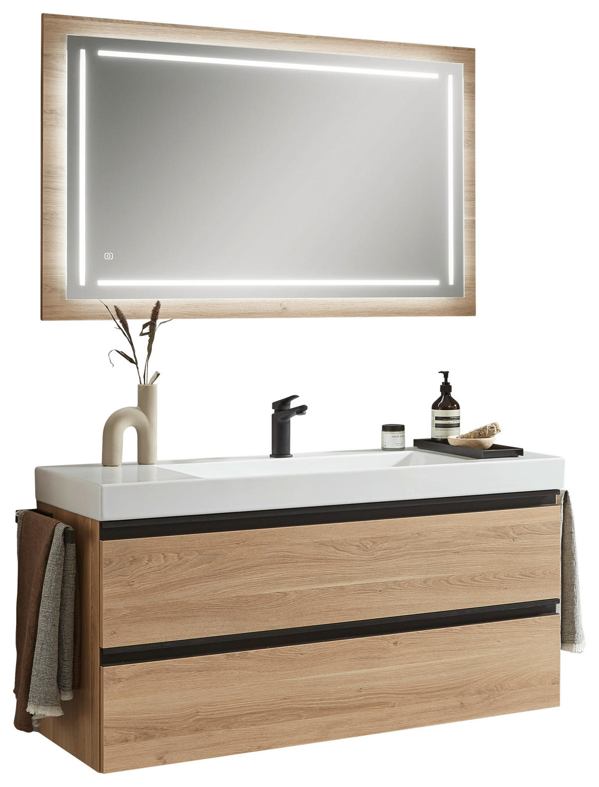 BADEZIMMERSPIEGEL 120/74/3,9 cm  - Eichefarben, Design, Glas/Holzwerkstoff (120/74/3,9cm) - Novel