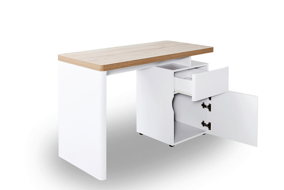 SCHREIBTISCH 120/55/76 cm Weiß, Eichefarben  - Eichefarben/Weiß, Design, Holzwerkstoff (120/55/76cm) - MID.YOU